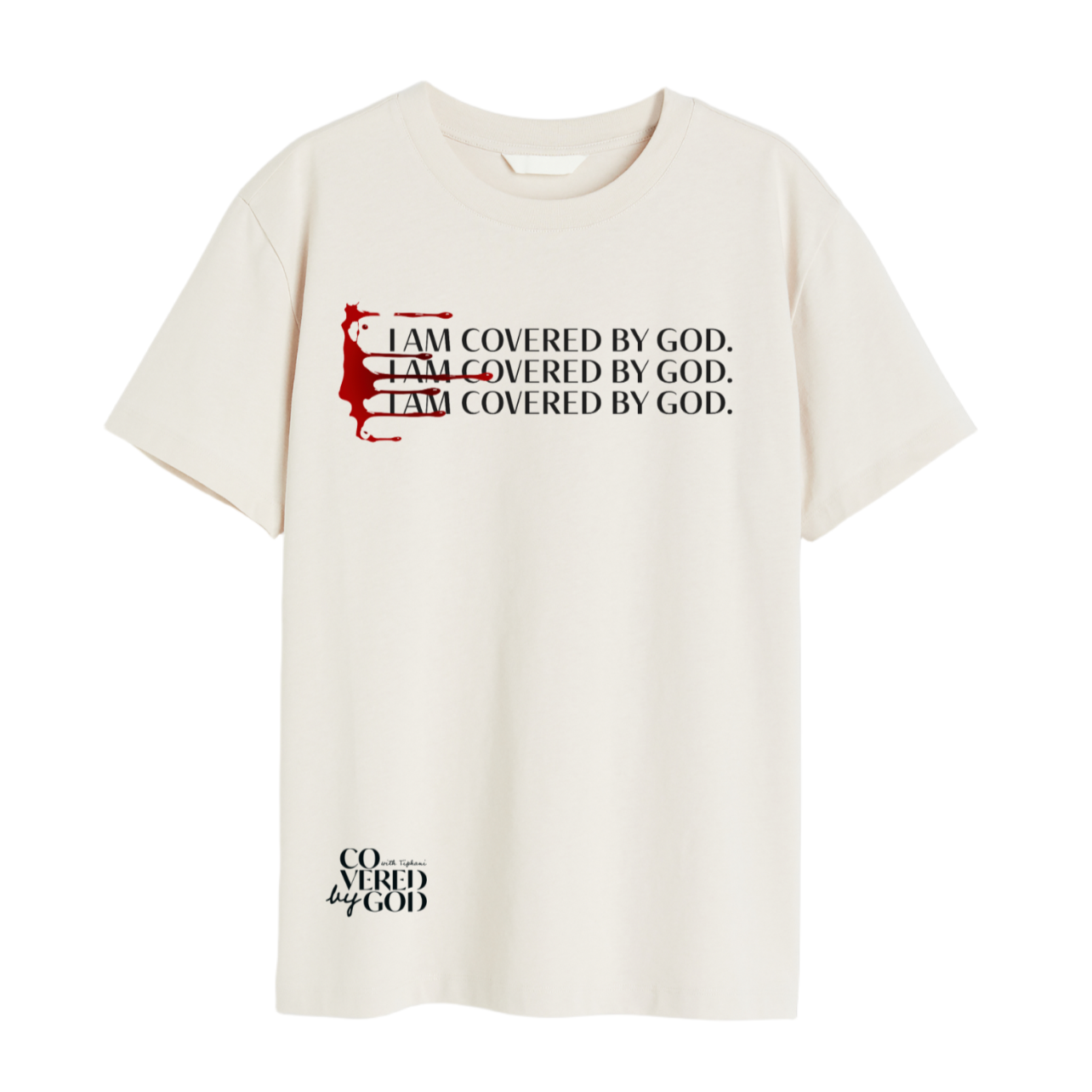 Tan "I Am Covered By God" w/ Blood T-Shirt