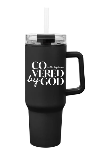 Black Covered By God Tumbler Cup